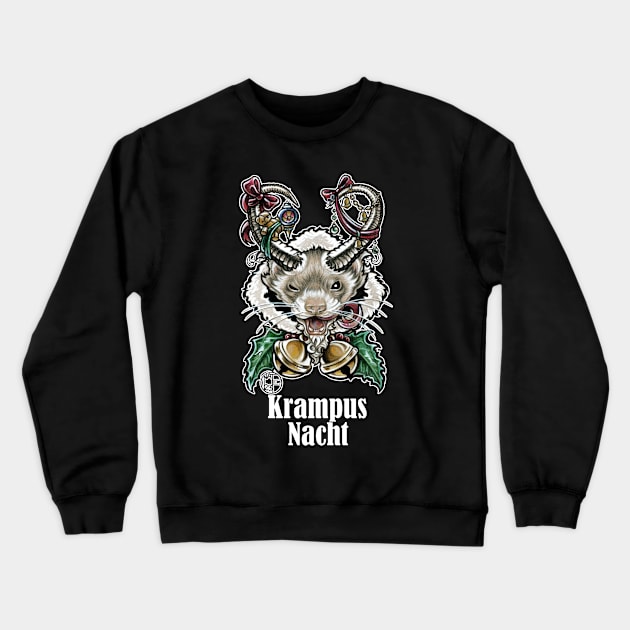 Krampus Ferret - Krampus Nacht - White Outlined Version Crewneck Sweatshirt by Nat Ewert Art